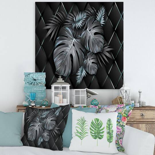 Designart - Black and Gold Tropical Leaves I